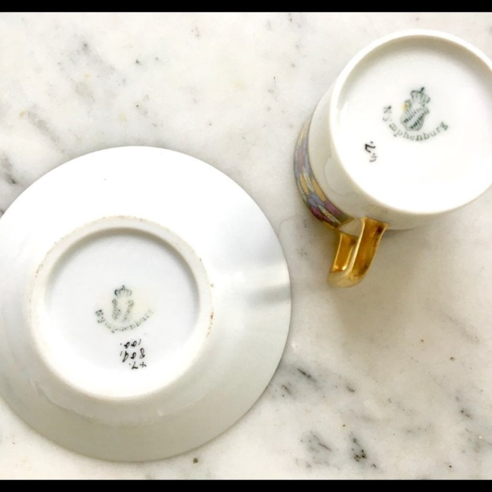 SOLD Nymphenburg Porcelain Demitasse Cup Saucer - Picture 2 of 3